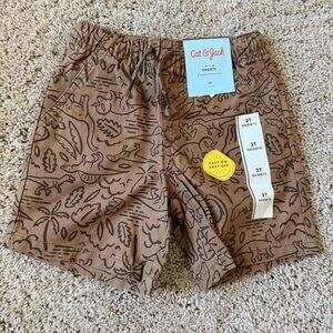 NWT Cat & Jack Boys 3T Drawstring Dinosaurs‎ Brown Shorts Casual Kidswear Artsy